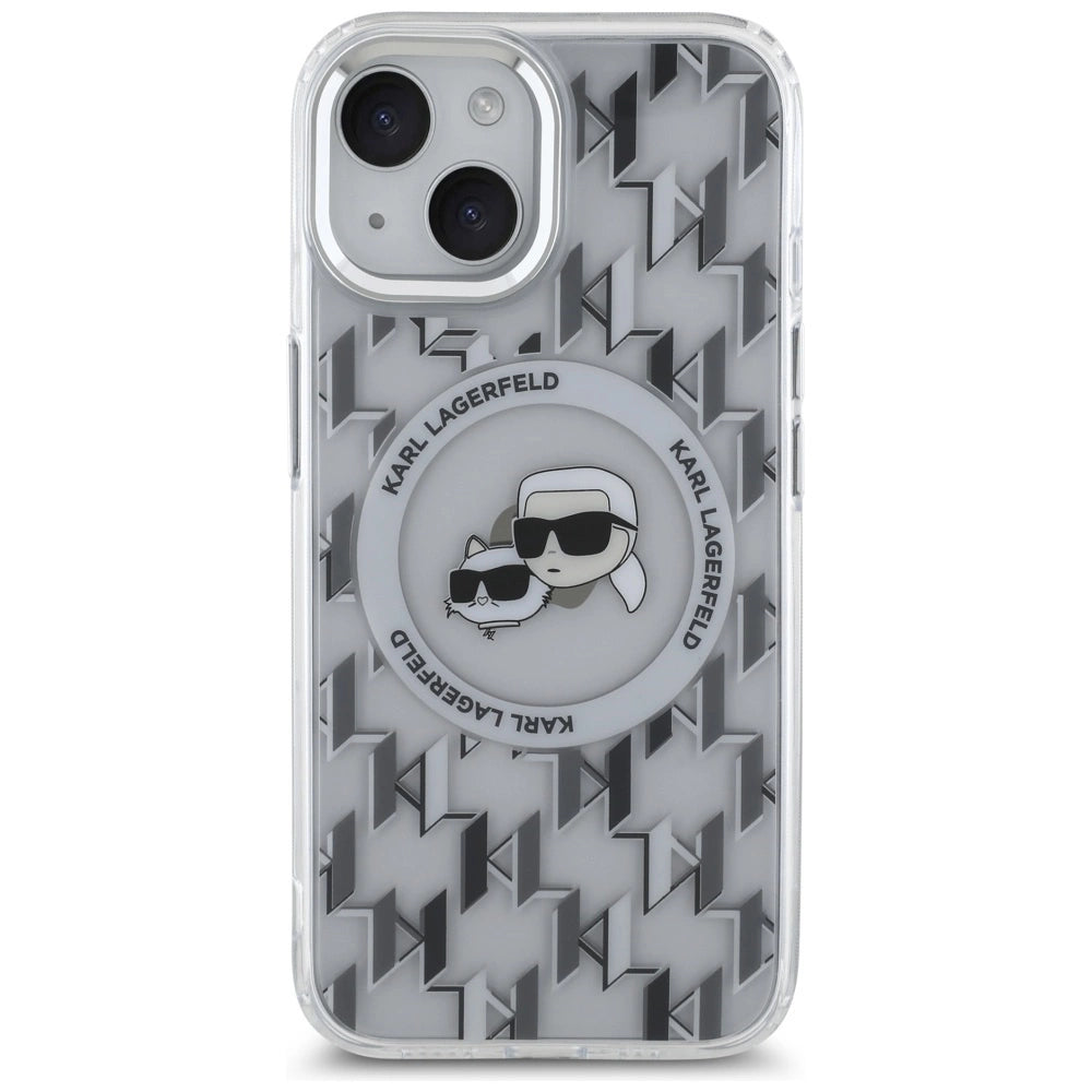 Karl Lagerfeld IML Monogram Karl & Choupette Head MagSafe iPhone 15 Case - Clear