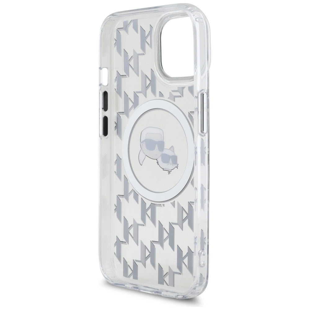 Karl Lagerfeld IML Monogram Karl & Choupette Head MagSafe iPhone 15 Case - Clear