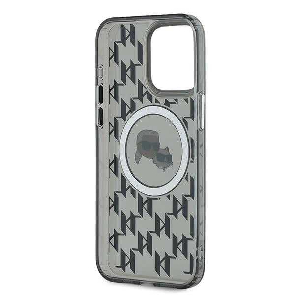 Karl Lagerfeld IML Monogram Karl & Choupette Head MagSafe Case for iPhone 15 Pro Max - Black
