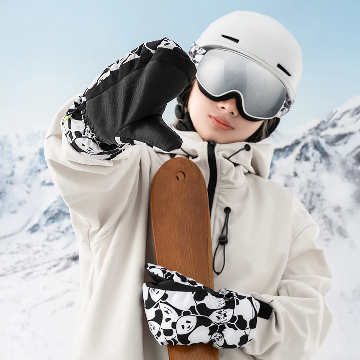 Qunature Panda Heat Transfer Skihandsker Børn Størrelse S - Sort/Hvid