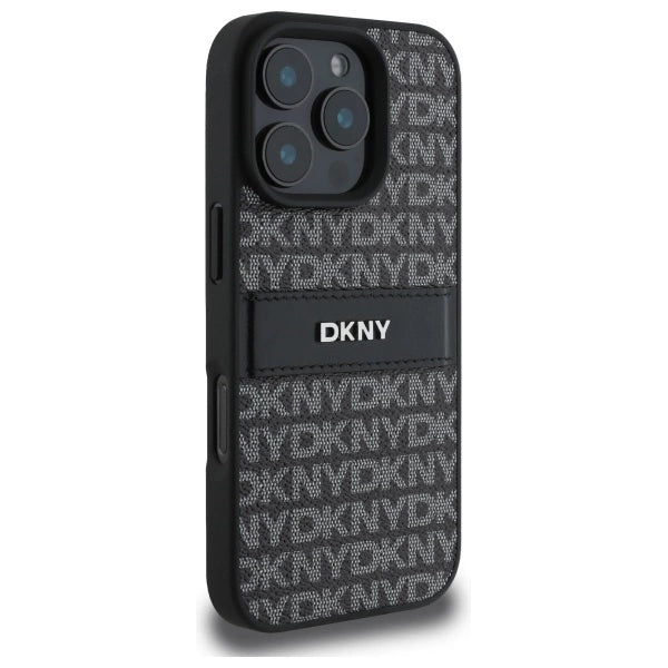 DKNY Texture Pattern Tonal Stripe iPhone 16 Pro Max Case - Black