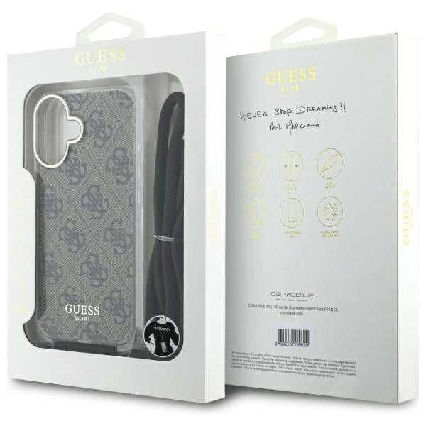 Guess Crossbody Cord 4G Print Case with Lanyard for iPhone 16 - Brown