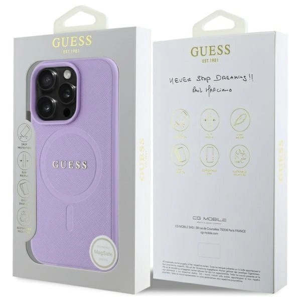 Guess Saffiano MagSafe-hylster til iPhone 16 Pro - lilla