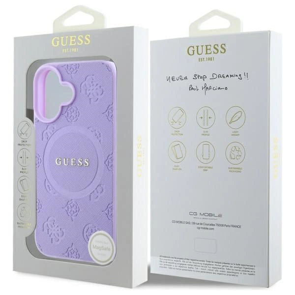 Guess Saffiano Peony Classic Logo MagSafena iPhone 16 Plus Case - Purple