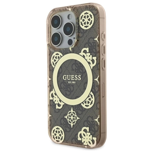 Guess IML Peony On 4G Baggrunds MagSafe Case til iPhone 16 Pro Max - Brunt