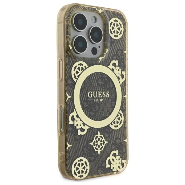 Guess IML Peony On 4G Baggrunds MagSafe Case til iPhone 16 Pro Max - Brunt