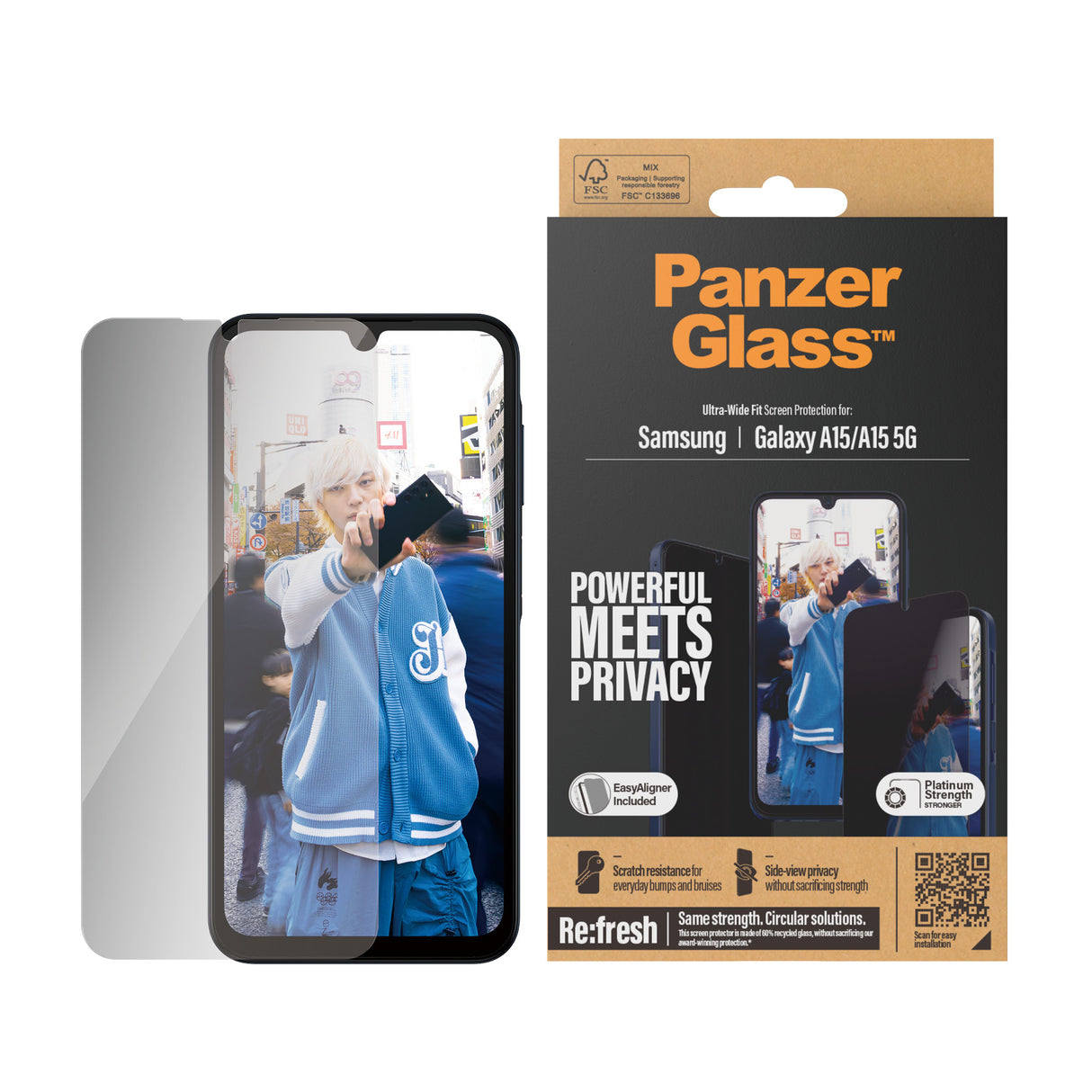 PanzerGlass ® Privacy Skærmbeskyttelse Samsung Galaxy A15 | A15 5G | Ultra-Wide Fit m. EasyAligner