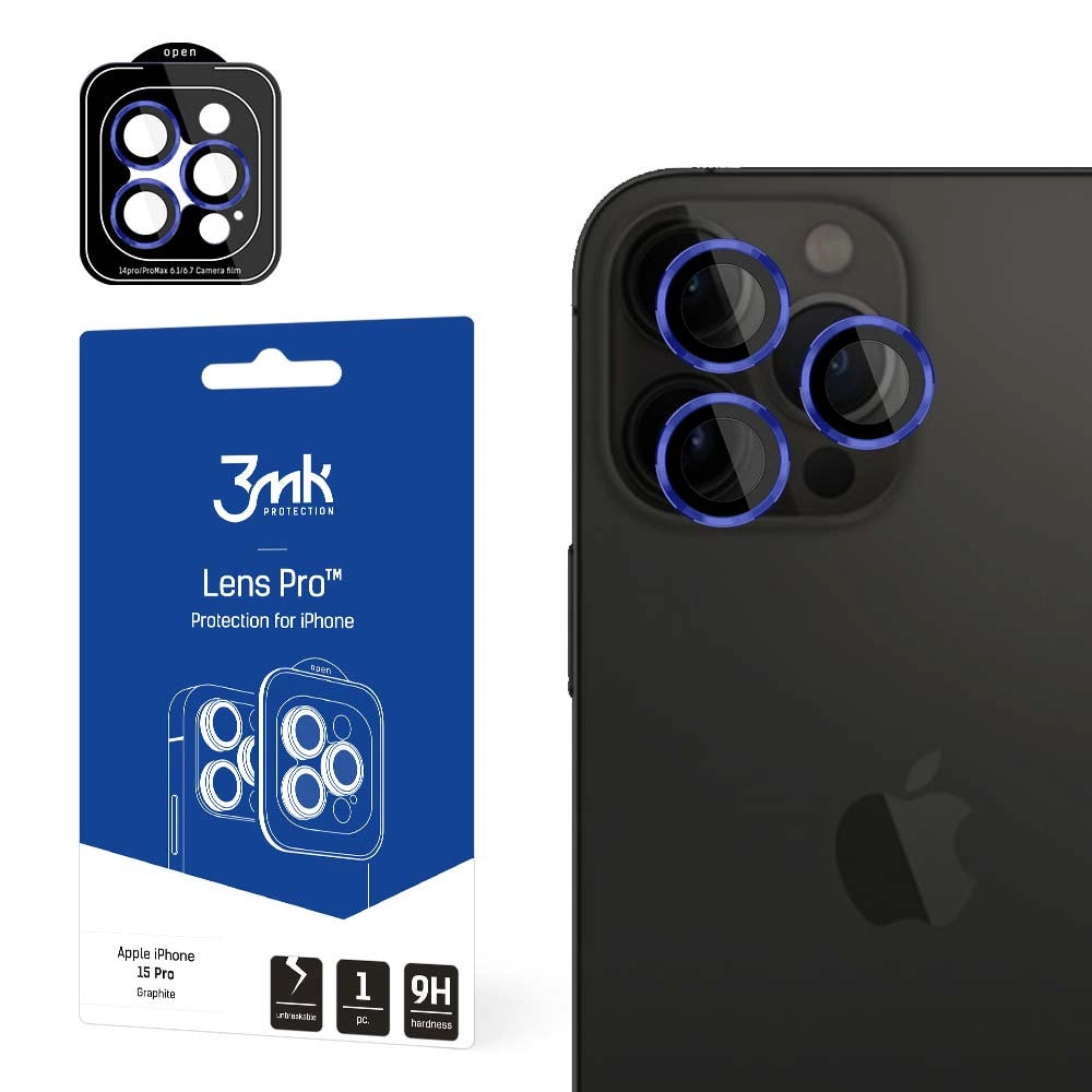 3mk Lens Protection Pro Camera Cover - med blå ramme til iPhone 15 Pro