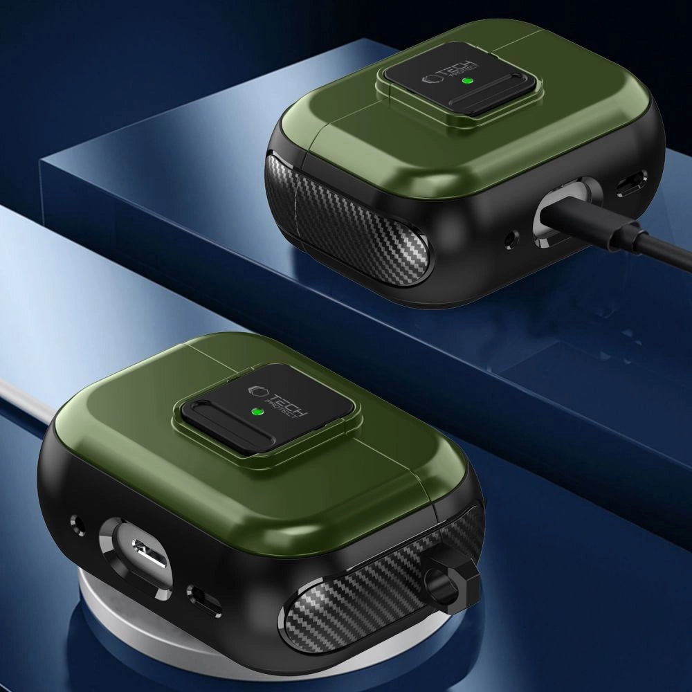 Tech-Protect Defender Hook MagSafe Case med Carabiner til Apple AirPods Pro 1 / 2 - Grøn