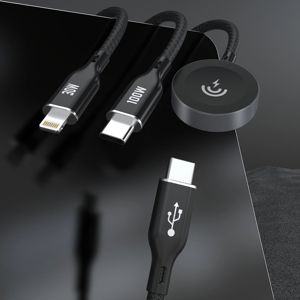 Apple Watch Dudao A12Max + PD 100W 3in1 oplader Kabel: USB-C Lightning 1,2 m - sort