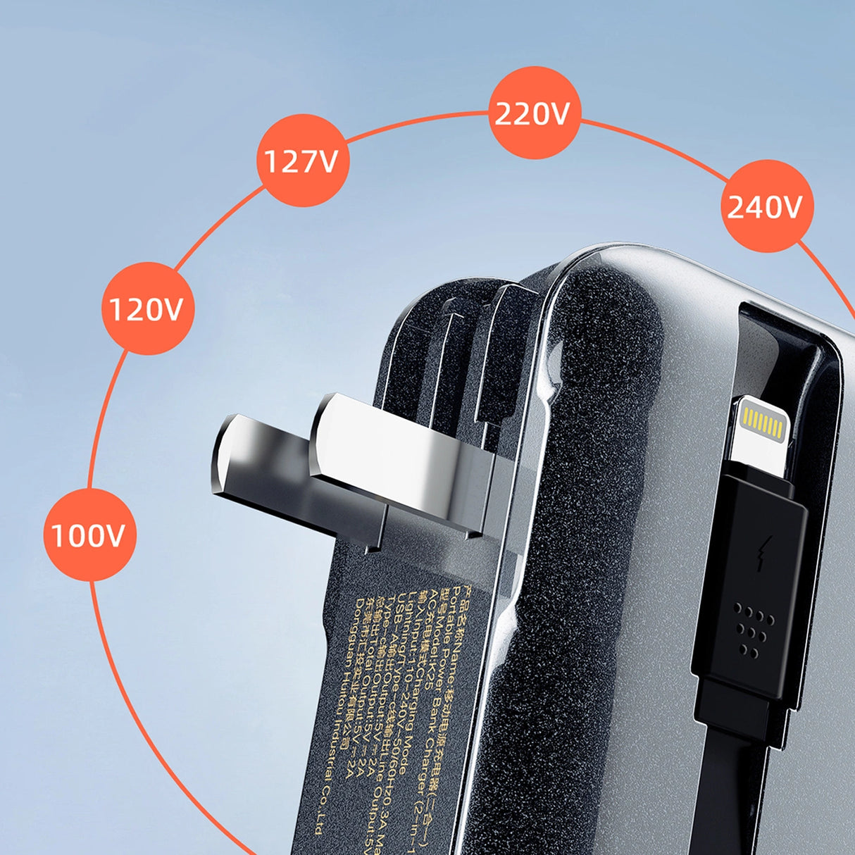 Dudao K25 2in1 10000mAh 3-plug Powerbank oplader - Grå