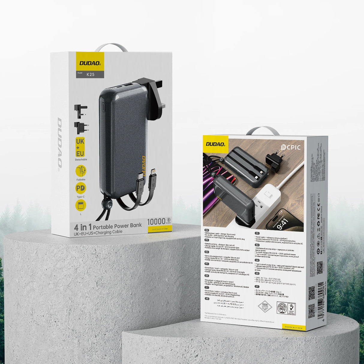 Dudao K25 2in1 10000mAh 3-plug Powerbank oplader - Grå