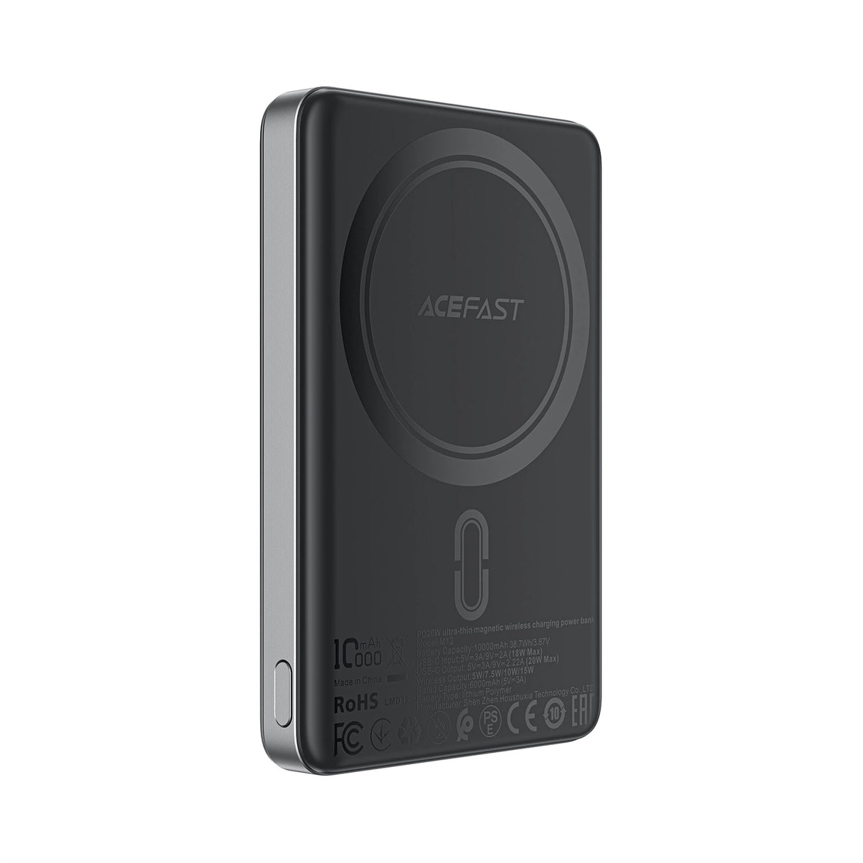 Powerbank Acefast M12-10000 PD20W ultra-slim, MagSafe kompatibel - sort