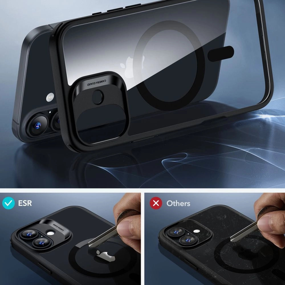ESR Classic Hybrid Halolock MagSafe Case Set + Hæmt glas til iPhone 16 - Klar med sort ramme