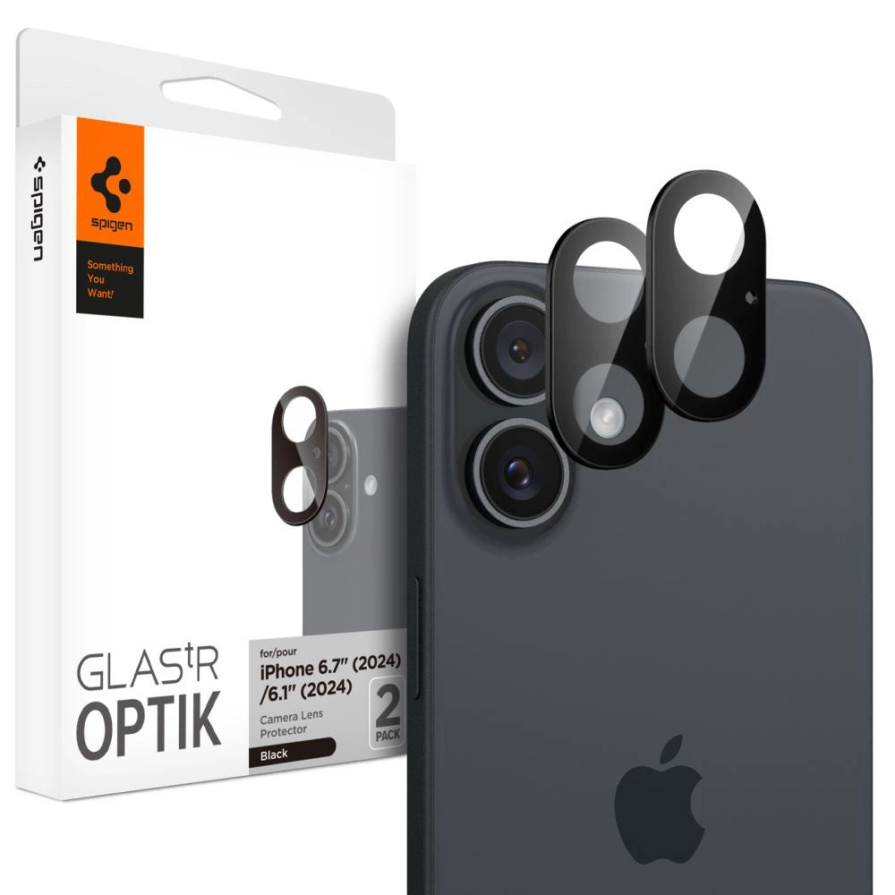 Spigen Optik GLAS.TR Kamera beskytter 2-PACK til iPhone 16 / 16 PLUS - sort