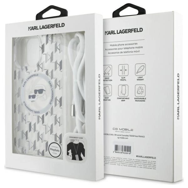 Karl Lagerfeld IML Crossbody Monogram Karl & Choupette Head MagSafe Case for iPhone 16 Pro - Clear