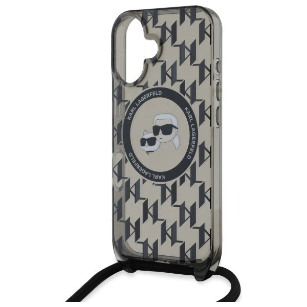Karl Lagerfeld IML Crossbody Monogram Karl & Choupette Head MagSafe iPhone 16 Case - Black