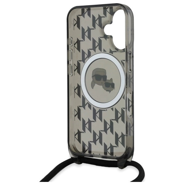 Karl Lagerfeld IML Crossbody Monogram Karl & Choupette Head MagSafe iPhone 16 Case - Black