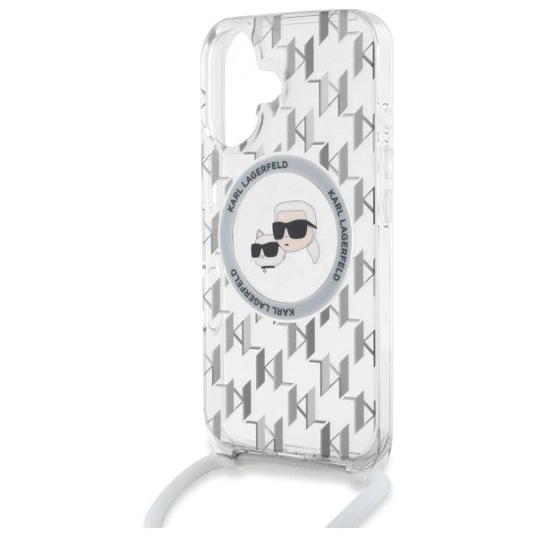 Karl Lagerfeld IML Crossbody Monogram Karl & Choupette Head MagSafe iPhone 16 Case - Clear