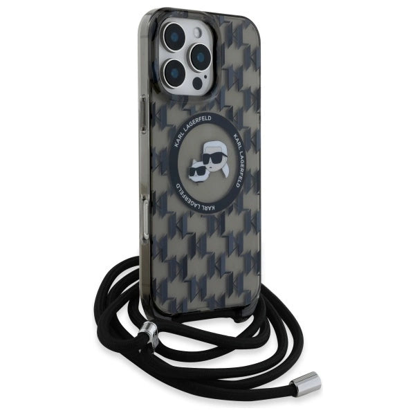 Karl Lagerfeld IML Crossbody Monogram Karl & Choupette Head MagSafe Case for iPhone 16 Pro Max - Black