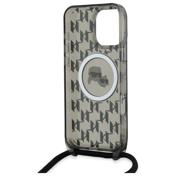 Karl Lagerfeld IML Crossbody Monogram Karl & Choupette Head MagSafe Case for iPhone 16 Pro Max - Black
