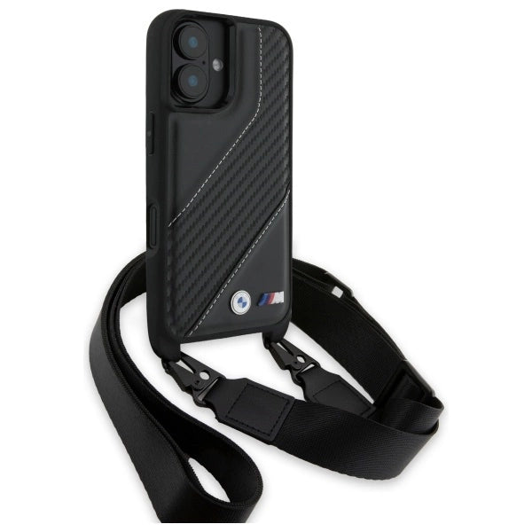 BMW M Edition Carbon Stripe & Strap iPhone 16 Plus Case - Black