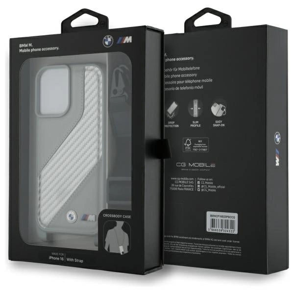 BMW M Edition Carbon Stripe & Strap iPhone 16 Case - Grå