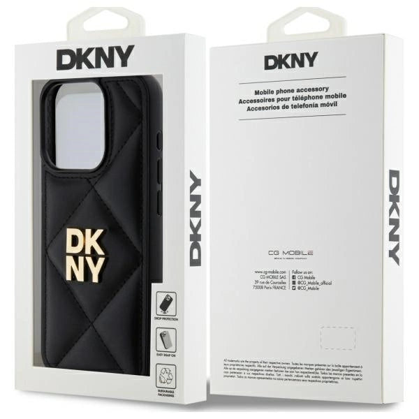 DKNY Quilted Stack Logo iPhone 15 Pro Case - Black