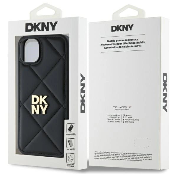 DKNY Quilted Stack Logo iPhone 15 Plus Case - Black