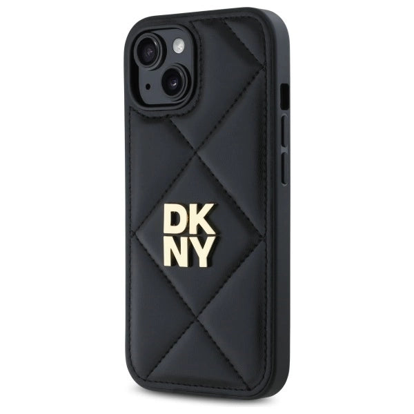 DKNY Quilted Stack Logo iPhone 15 Case - Black