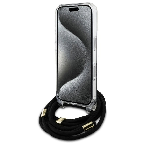 Guess Crossbody Cord 4G Print Case til iPhone 16 - sort