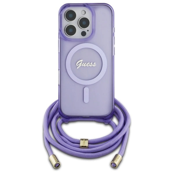 Guess Crossbody Cord Script MagSafe Case til iPhone 16 Pro - lilla