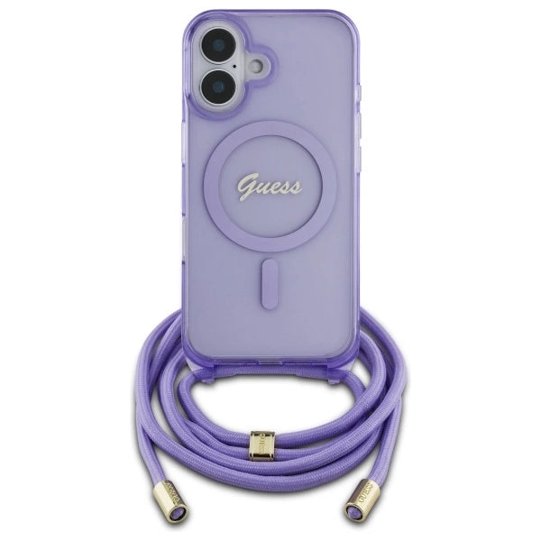 Guess Crossbody Cord Script MagSafe iPhone 16 Case - lilla