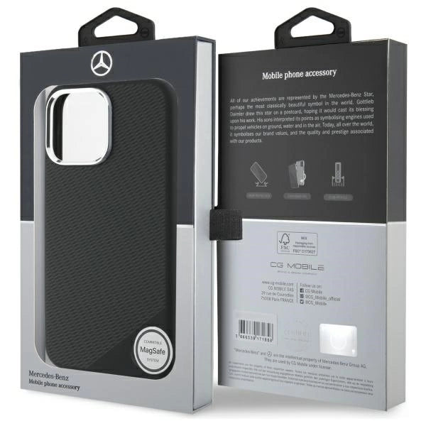 Mercedes Silicone Tonal Logo Wood Pattern MagSafe iPhone 16 Pro Max Case - Black