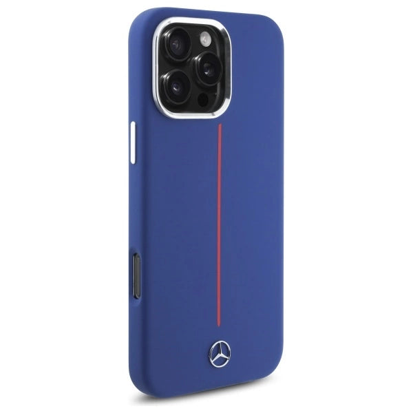 Mercedes Silicone Red Stripe MagSafe Case for iPhone 16 Pro Max - Navy Blue