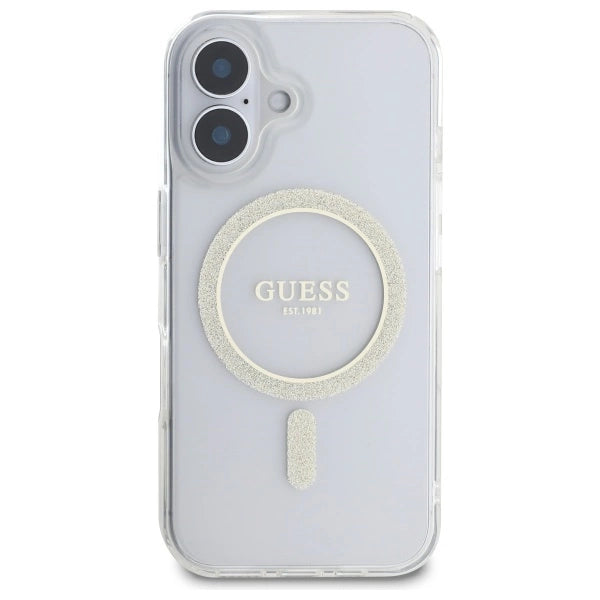 Guess GUHMP16MHFGERET iPhone 16 Plus 6.7" gennemsigtigt hårdkasse IML Glitter Circle MagSafe