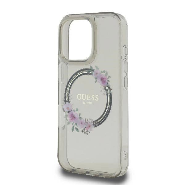 Guess GUHMP16XHFWFCK iPhone 16 Pro Max 6.9" black/black hardcase IML Flowers Wreath MagSafe