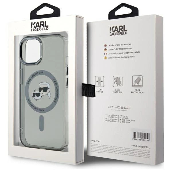 Karl Lagerfeld KLHMP15SHLSKCK iPhone 15 6.1" black/black hardcase IML Metal Karl&Choupette Head MagSafe