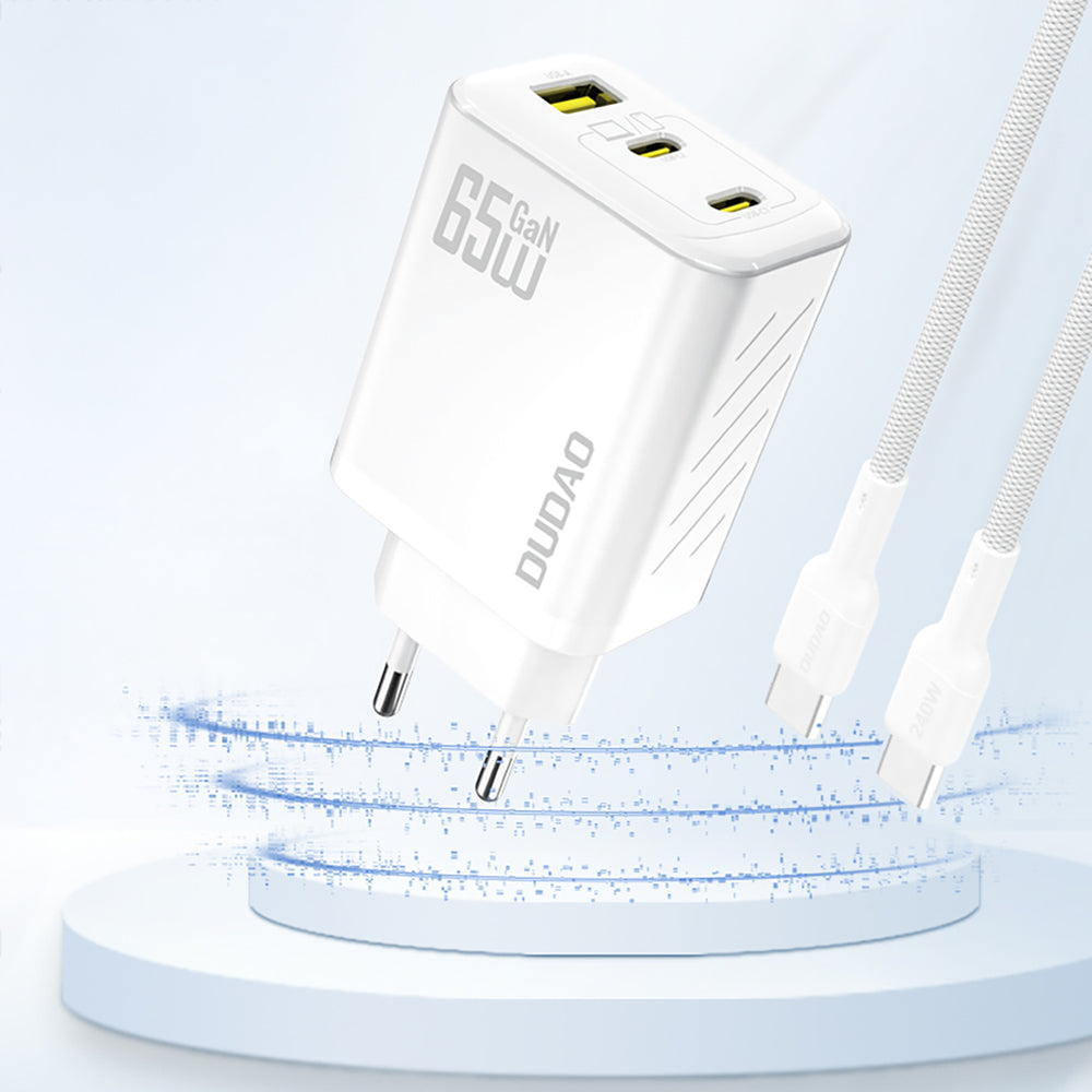 Dudao A29 65W GaN Wall Charger 2 x USB-C + 1 x USB-A - hvid