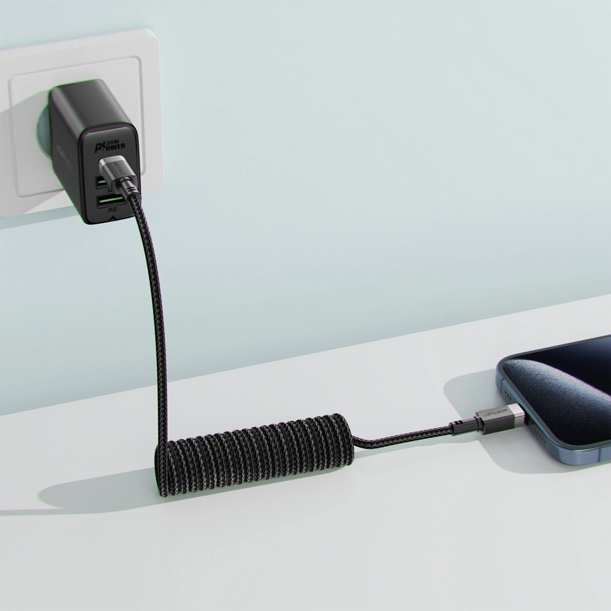 Acefast C14-04 USB-A - USB-C Kabel Spring 480Mb/s 3A 1.2m - sort