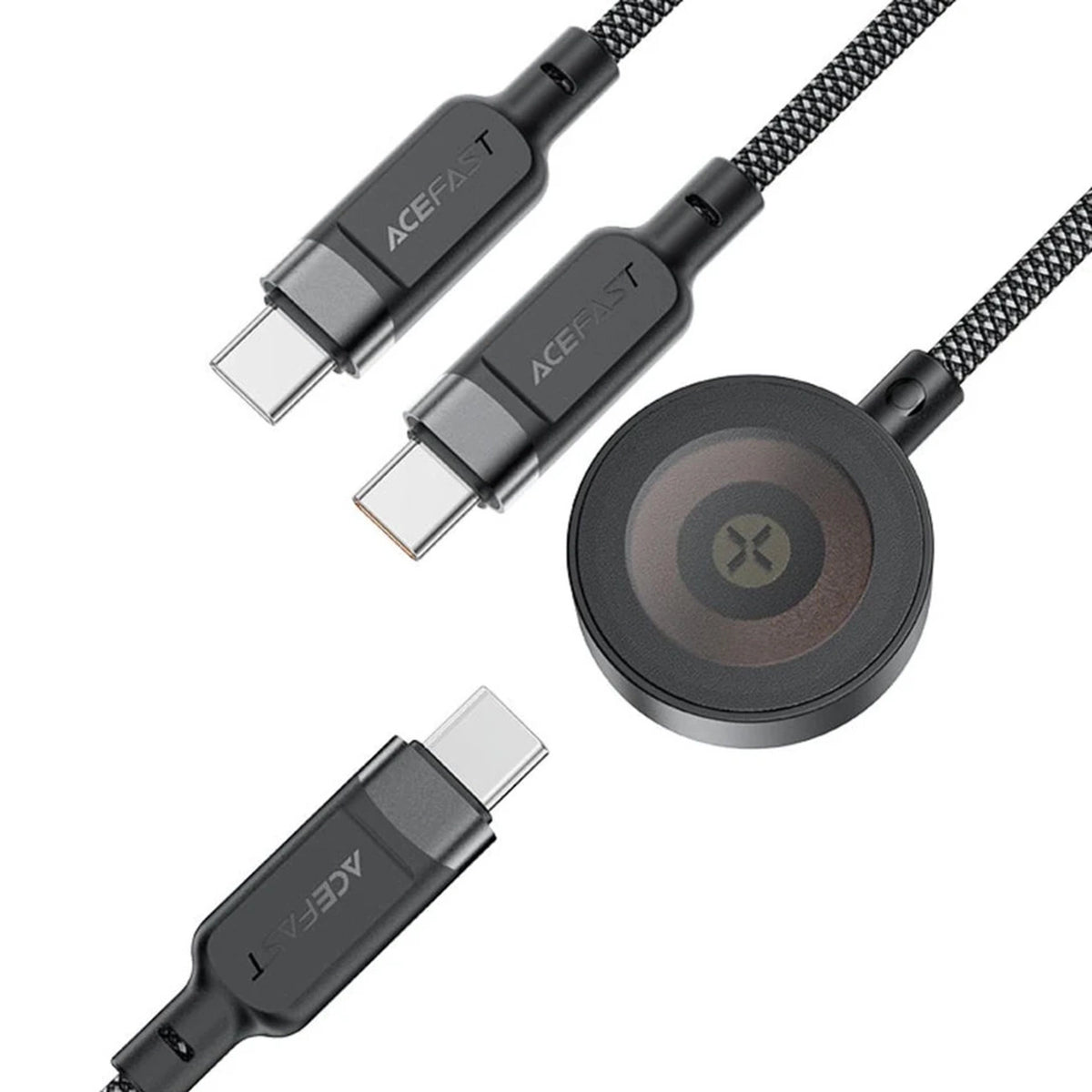 Acefast C6-11 USB-C 3-i-1-kabel - 2x USB-C / Qi 480Mb/s 100W 1,2m - sort
