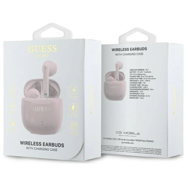 Guess Bluetooth-hovedtelefoner GUTWSJ14ESGP TWS + docking station pink/pink Printed Classic Logo