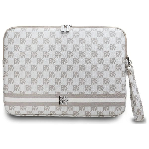 DKNY Sleeve Checkered Pattern Printed Stripes 16" Laptop Case - Beige