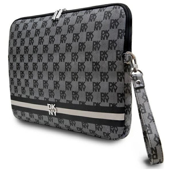 DKNY Sleeve Checkered Pattern Printed Stripes 16" Laptop Case - Black