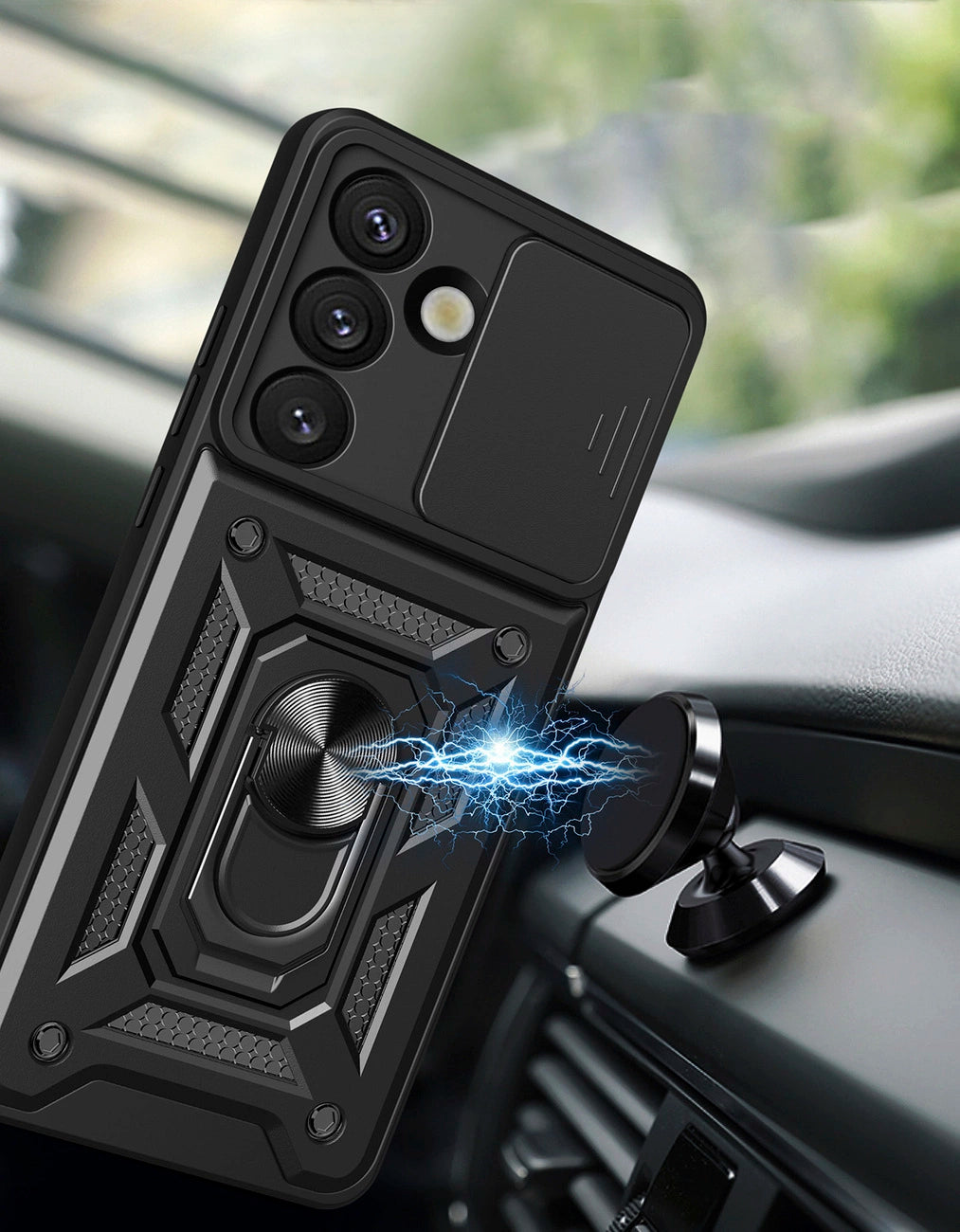 Hybrid Armor Camshield med Camera Cover og Metal Ring til Samsung Galaxy S25 - sort