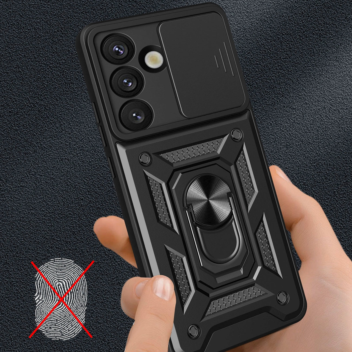 Hybrid Armor Camshield med Camera Cover og Metal Ring til Samsung Galaxy S25 - sort