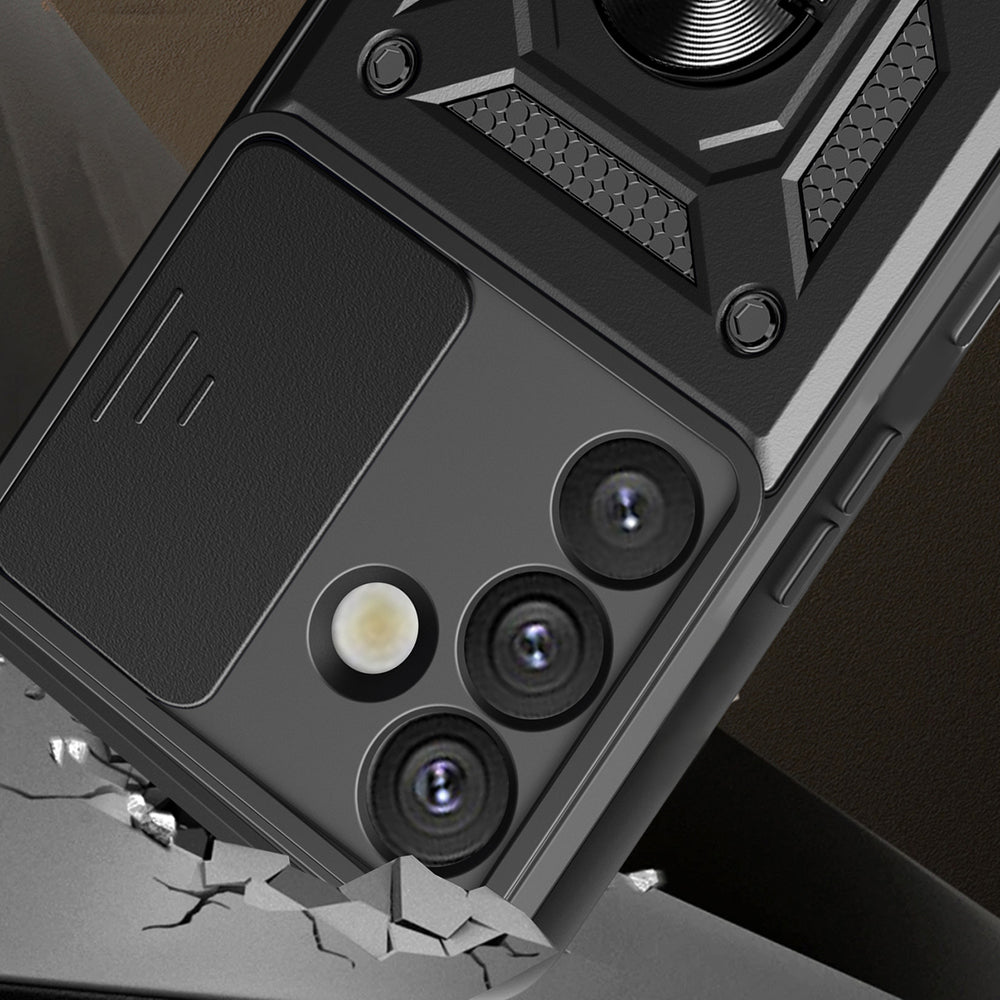 Hybrid Armor Camshield med kameraomslag og metalring til Samsung Galaxy S25+ - sort