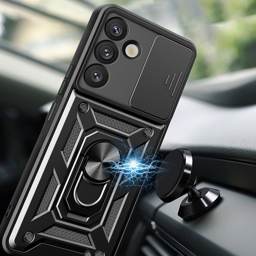 Hybrid Armor Camshield med kameraomslag og metalring til Samsung Galaxy S25+ - sort