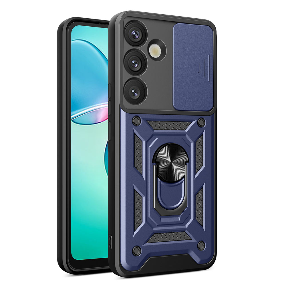 Hybrid Armor Camshield med Camera Cover og Metal Ring til Samsung Galaxy S25+ - Blå