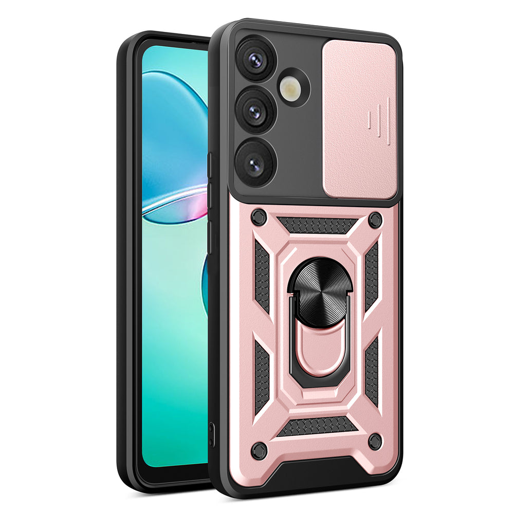 Hybrid Armor Camshield med Camera Cover og Metal Ring til Samsung Galaxy S25+ - Pink